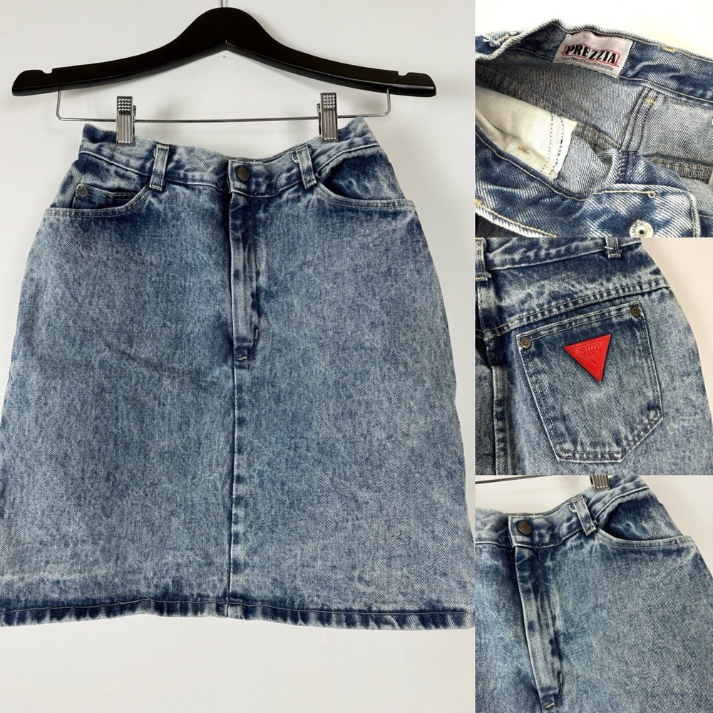 VINTAGE Prezzia Sportwear Internazionale 80s Acid Wash A-line Denim‎ Skirt 9/10